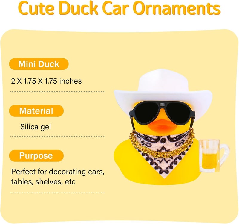 wonuu Rubber Duck Car Ornaments Funny Office Gifts Dashboard Decorations for Cool car Accessories with Cowboy Hat, White - Image 4